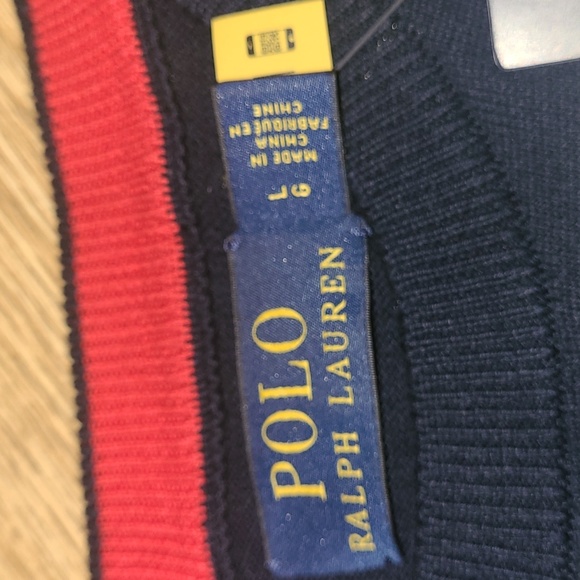New Polo by Ralph Lauren "POLO" logo cotton sweater navy blue and red sizes L,XL - Picture 3 of 7